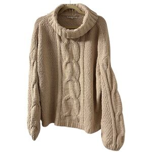 7 for All Mankind Oatmeal Tan Chunky Knit Turtleneck Sweater size XL